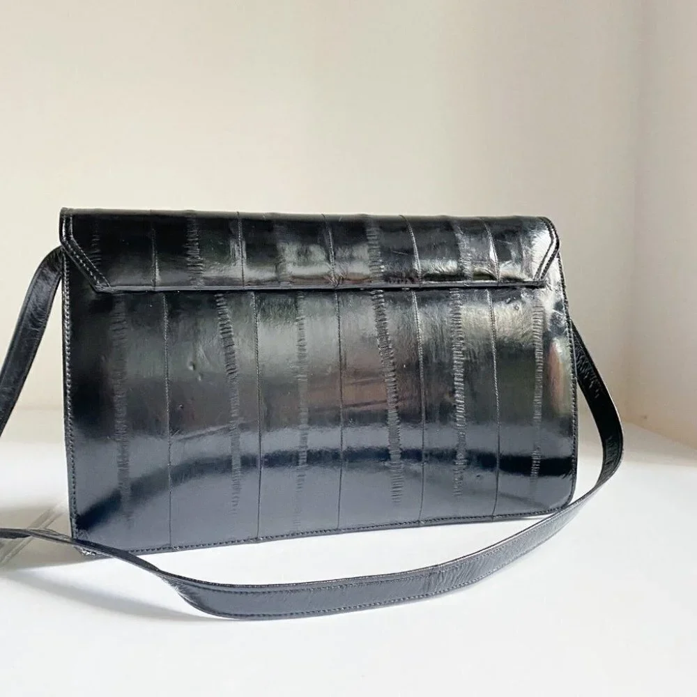 Vintage Eel Skin  Black Convertible Shoulder Clutch Bag - Picture 5 of 11